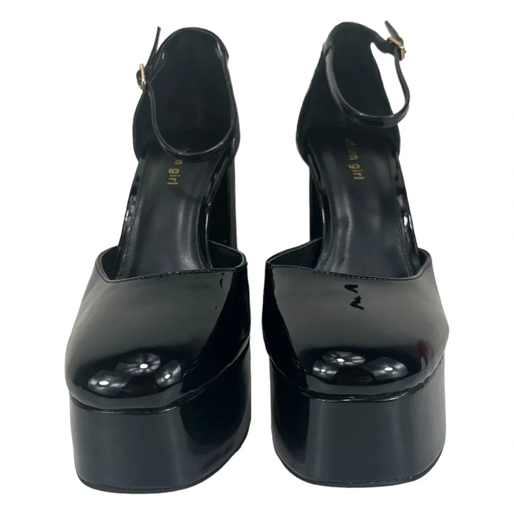 Madden Girl‎ Size 10M Dion Black Shiny Patent Platform Block Heel Mary Jane